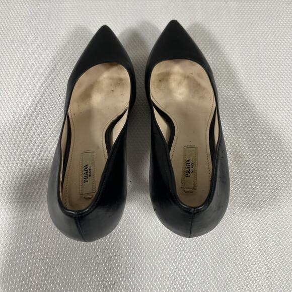 Prada Black Leather Pointed Toe Platform Pumps Size 37.5 US 7 - Picture 6 of 13
